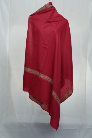 luxury pashmina red shawl with hand made maroon embroidery work